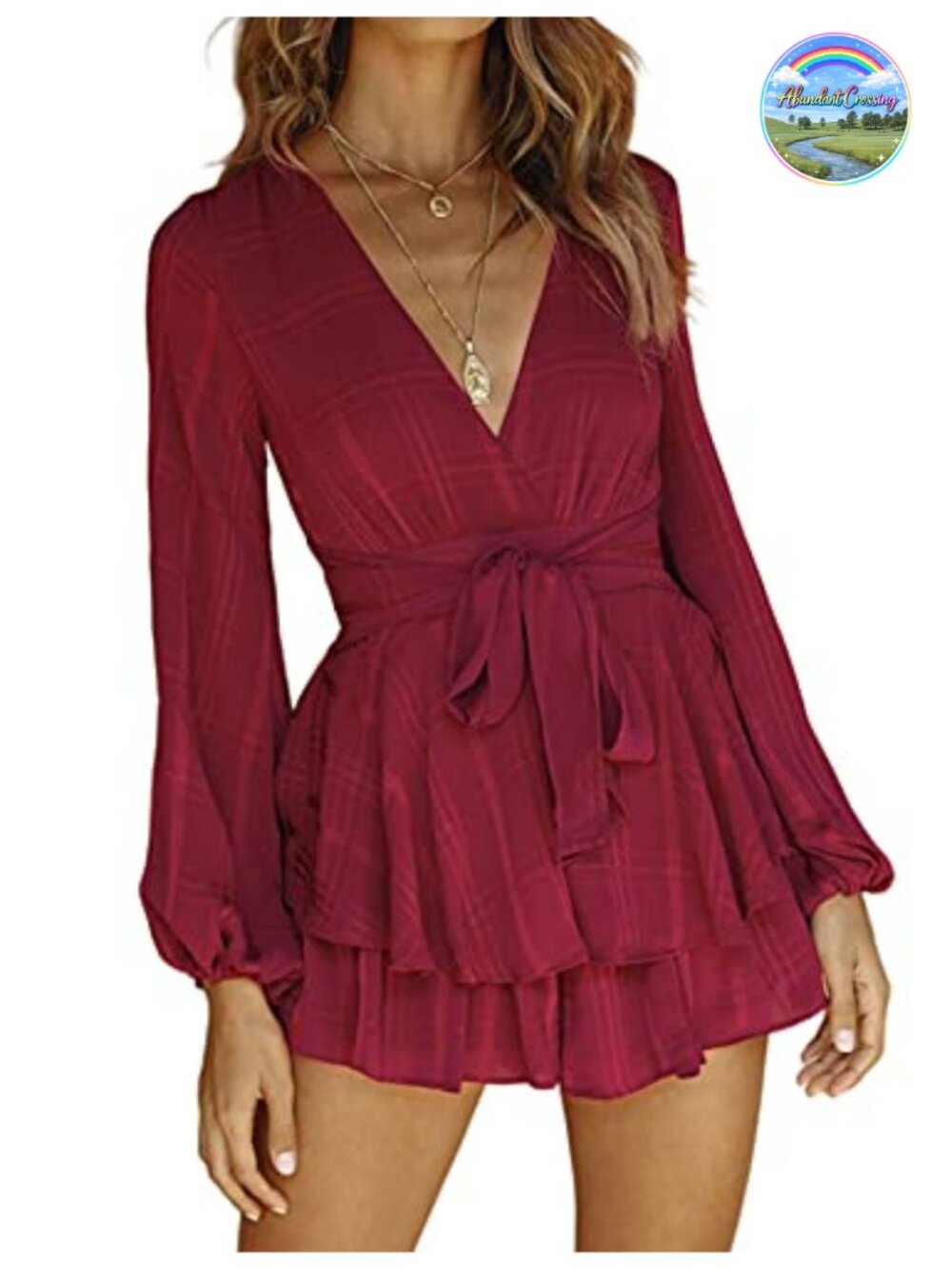 Women's Floral Print Romper V Neck Long Sleeve Ruffle Hem Shorts Jumpsuit